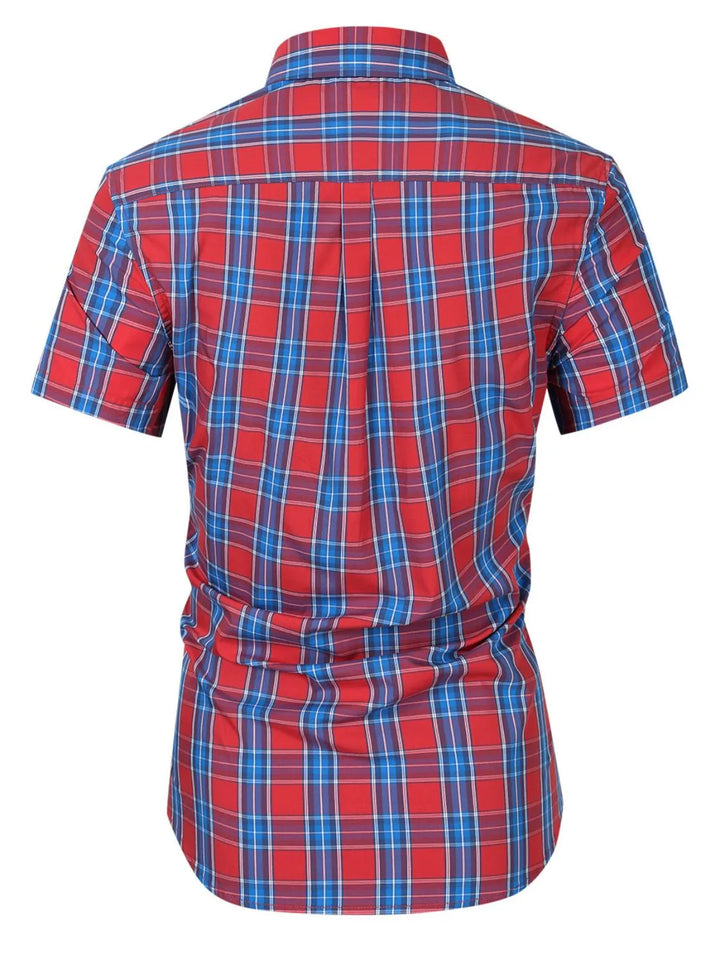 Men's Plaid Collared Neck Short Sleeve Shirt