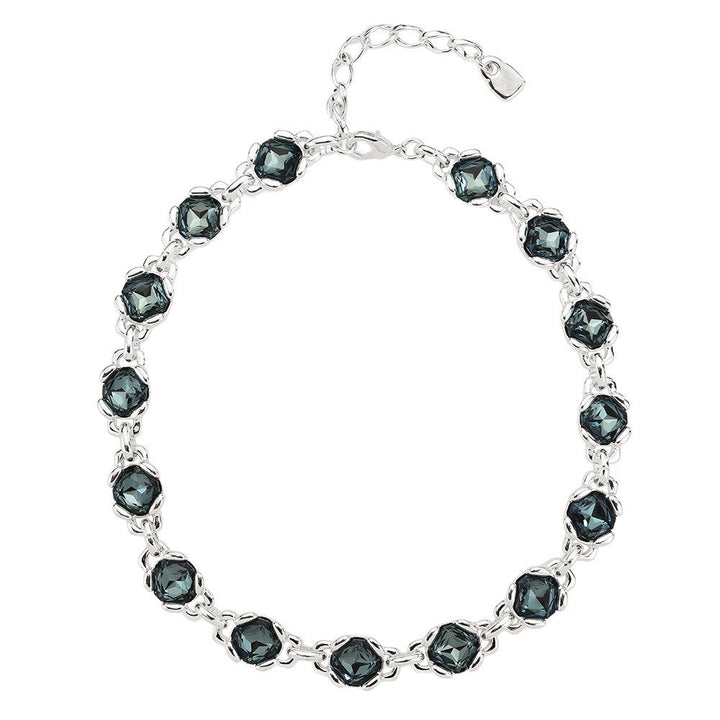 Grey Oval Cubic Zirconia Matching Jewelry Set For Women, Silver Choker Necklace & Bracelet 2Pcs Elegant Wedding Party Fashion Jewelry