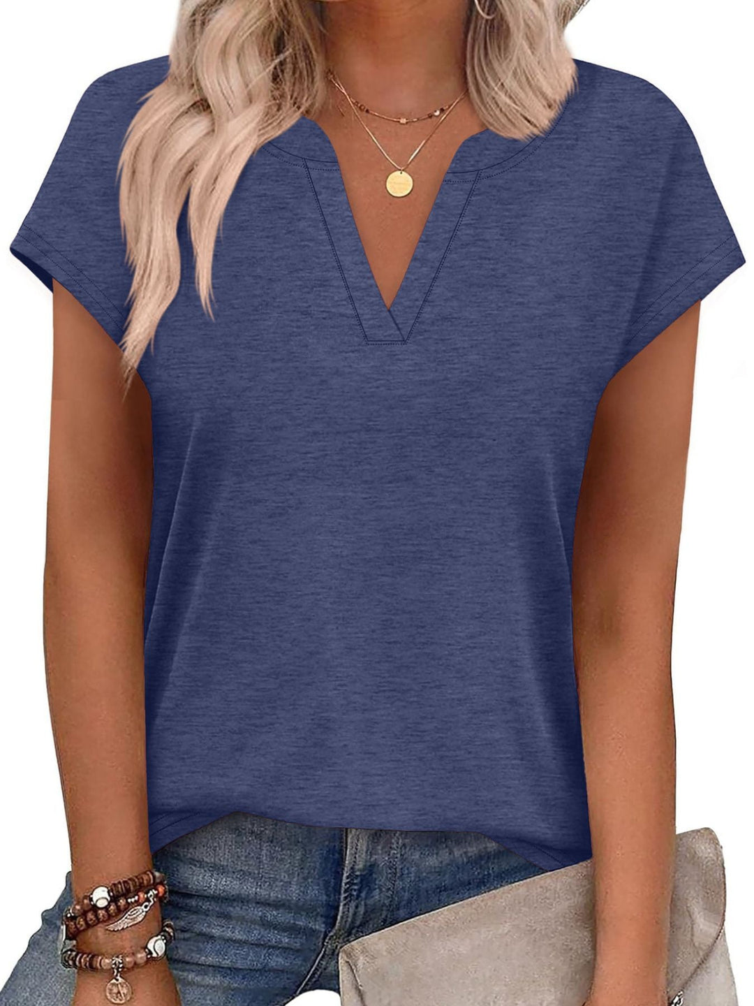 Notched Short Sleeve T-Shirt