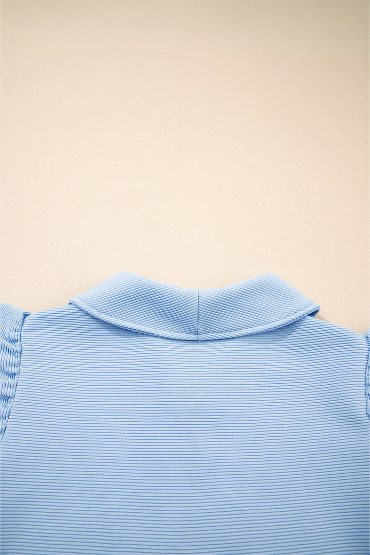 Beau Blue Textured Ruffled Sleeve Zipped Top and Wide Leg Pants Set