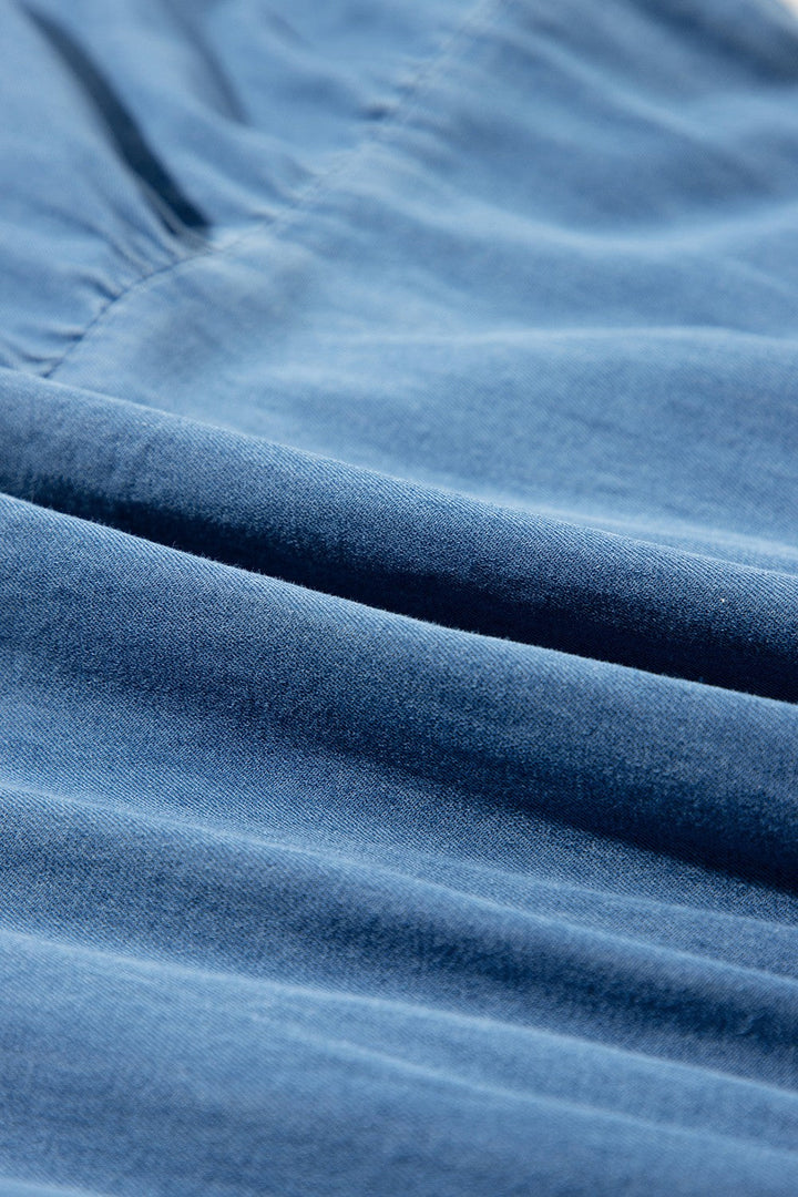 Tie Neck Tiered Maxi Denim Dress