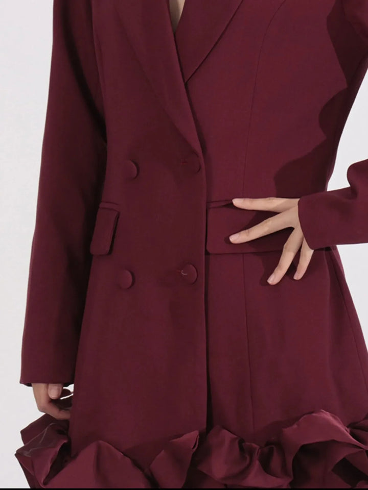 Ruffle Hem Double-Breasted Blazer Dress