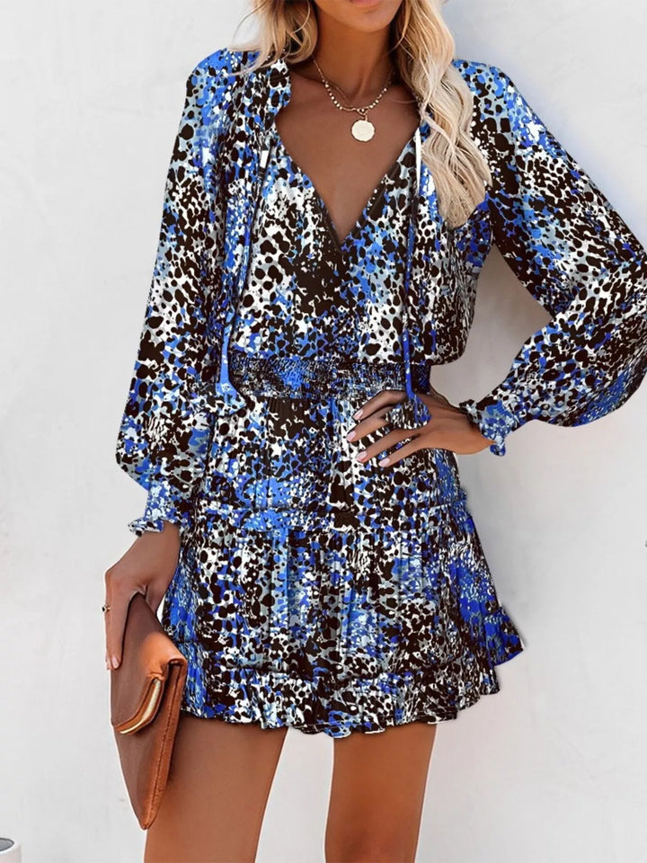 Tie Neck Lantern Sleeve Dress