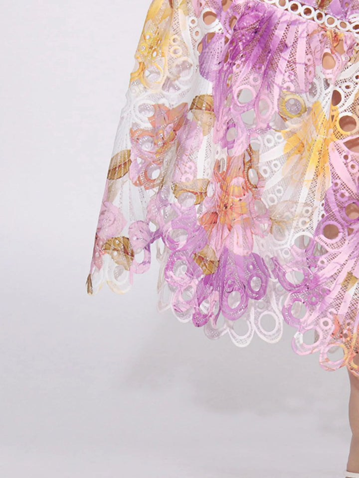 Ruffled Hollow Out Tiered Midi Dress