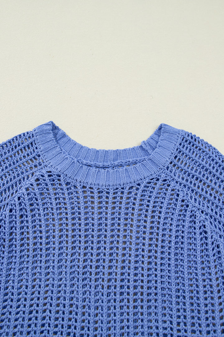 Plus Size Open Knit Bow Tie Short Sleeve Sweater