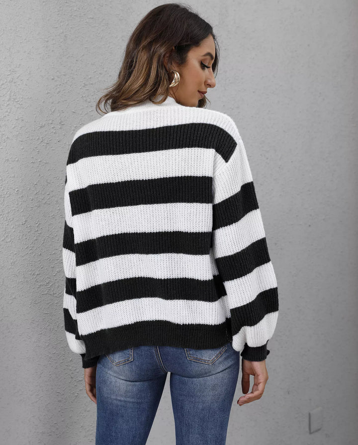 Striped Button-Up Long Sleeve Cardigan