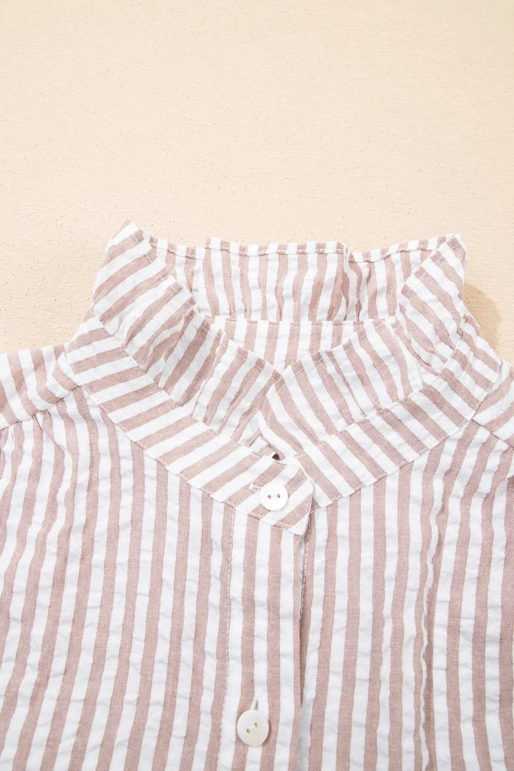Stripe Frilled Collar Half Sleeve Shirt Dress