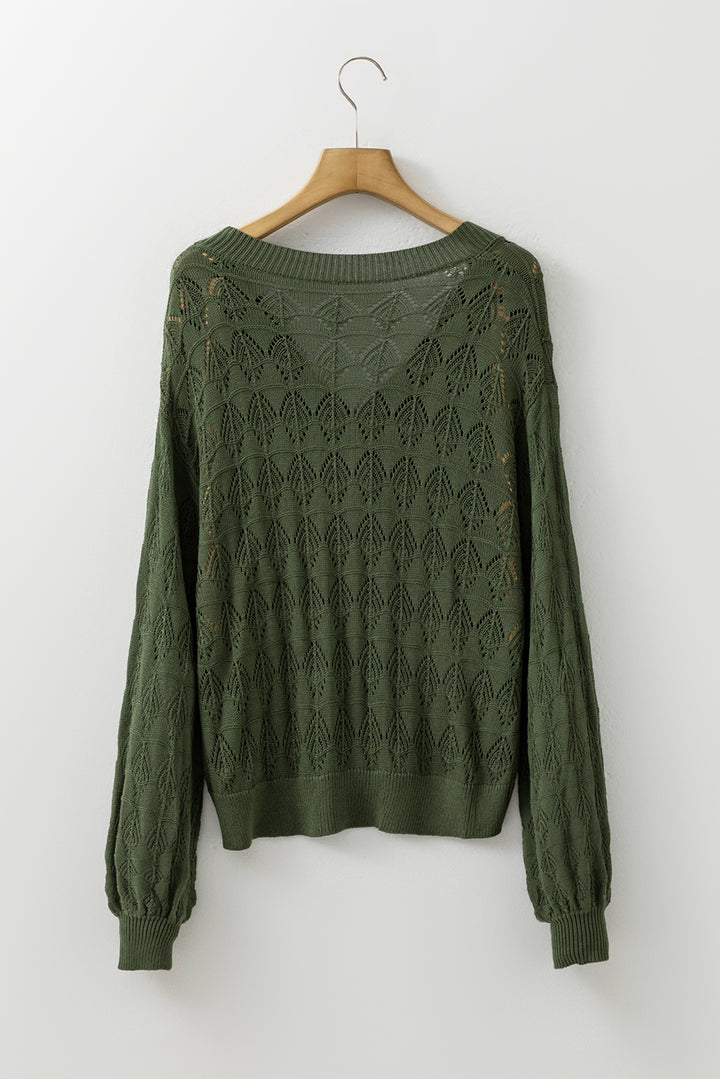 Green Lightweight Buttoned Front Crochet Cardigan