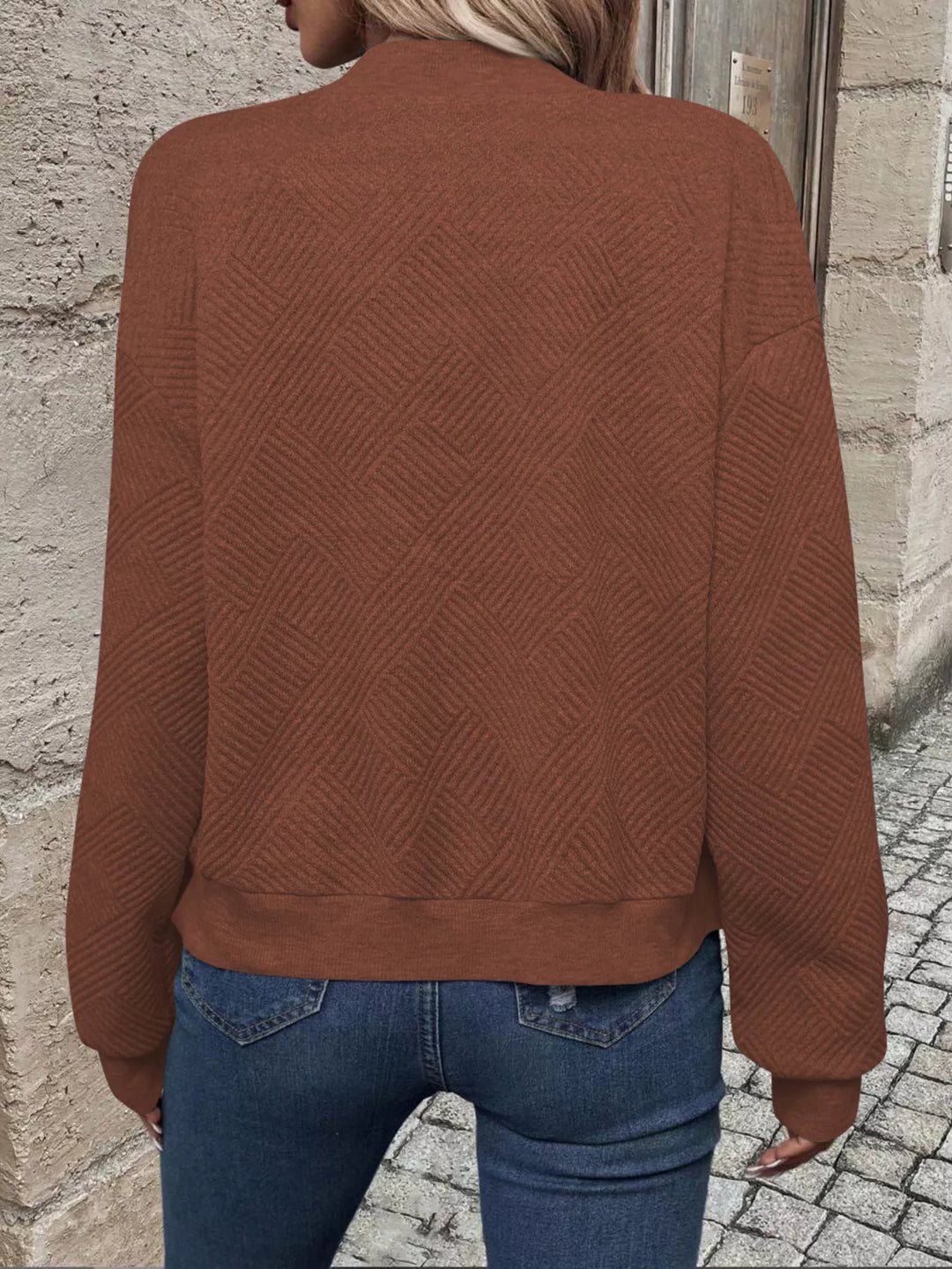 Zip-Up Textured Long Sleeve Jacket
