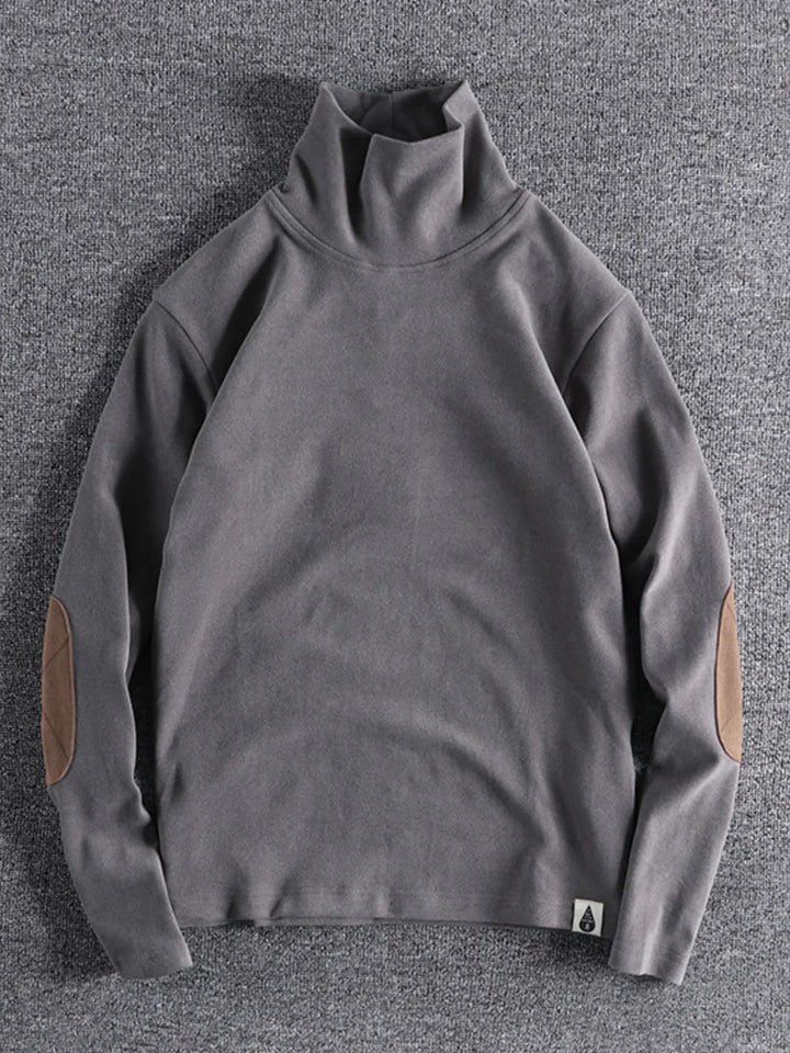 Men's Turtleneck Long Sleeve Top with Patches