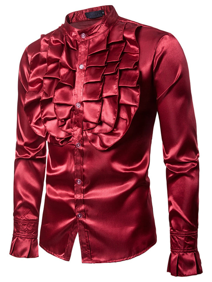 Men's Ruffle Front Long Sleeve Shirt