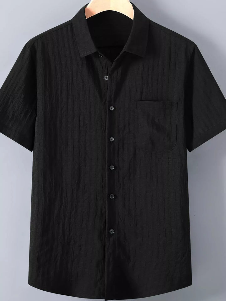 Men's Plus Size Textured Button Up Short-Sleeve Shirt