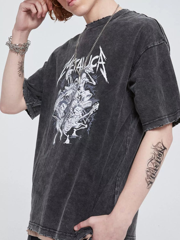 Men's Graphic Round Neck Wash T-Shirt