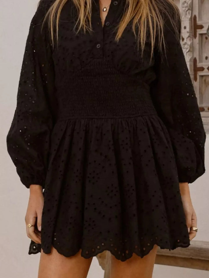 Eyelet Balloon Sleeve Mini Dress