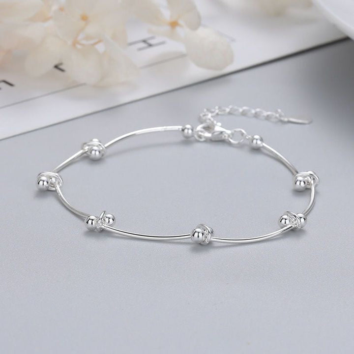 1pcs 999 Sterling Silver Wavy Tube Bead Adjustable Anklet, Minimalist Cool Style, For Summer Daily Wear & Women Romantic Holiday Gifts