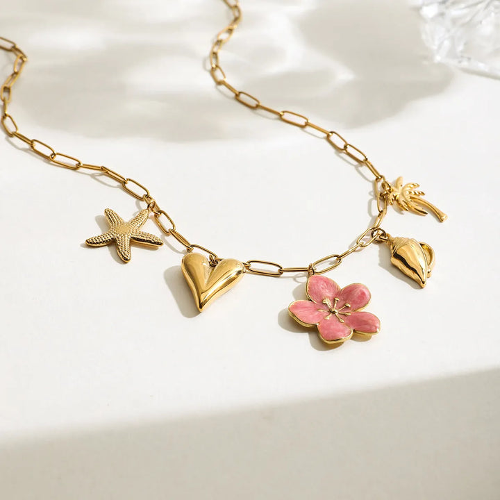 Beach Theme Pendant Necklace with Resin Flower