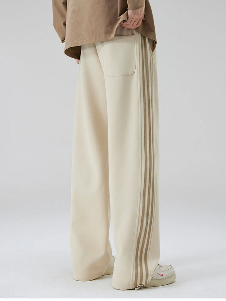 Men's Plus Size Drawstring Striped Wide Leg Pants