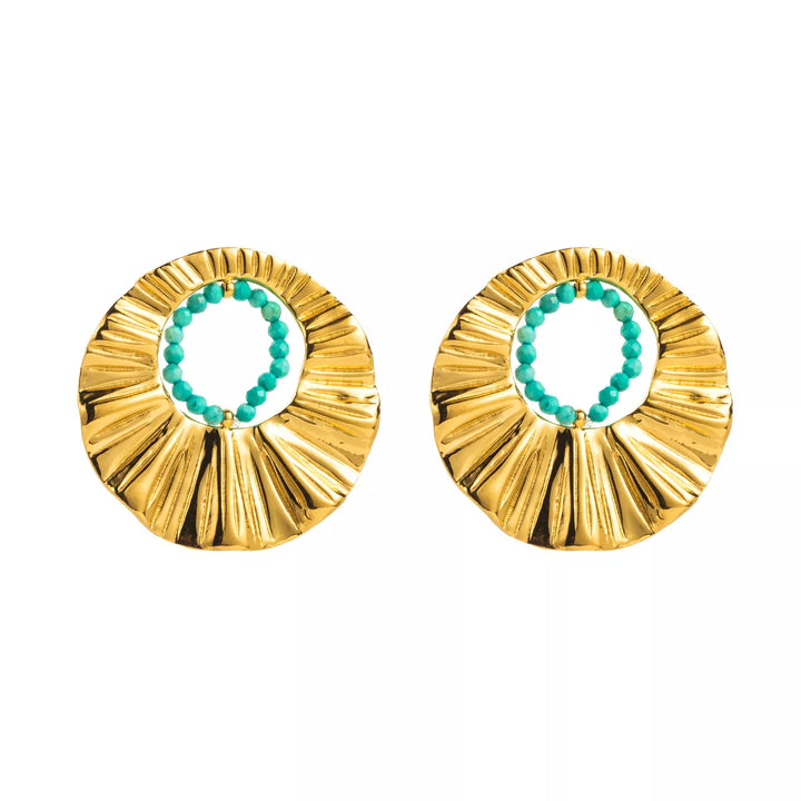 18K Gold-Plated Bead Round Earrings