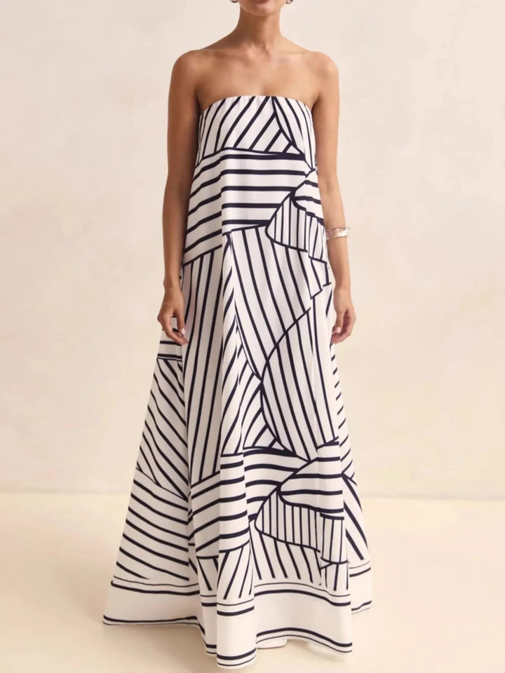 Smocked Printed Tube Maxi Dress