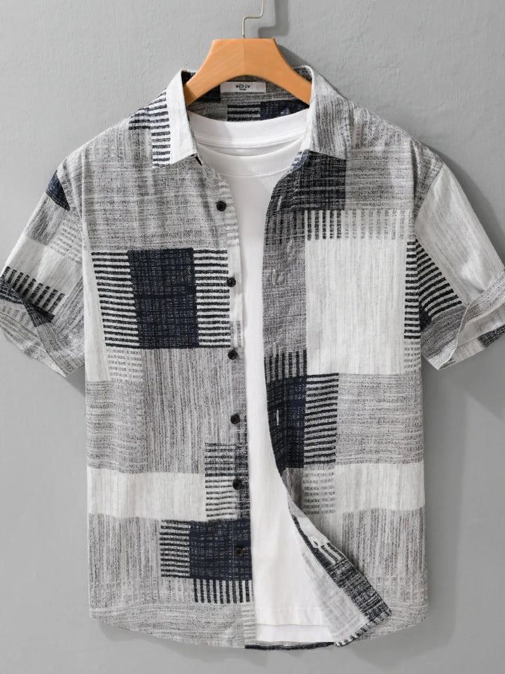 Men's Plus Size Patchwork Print Short Sleeve Shirt
