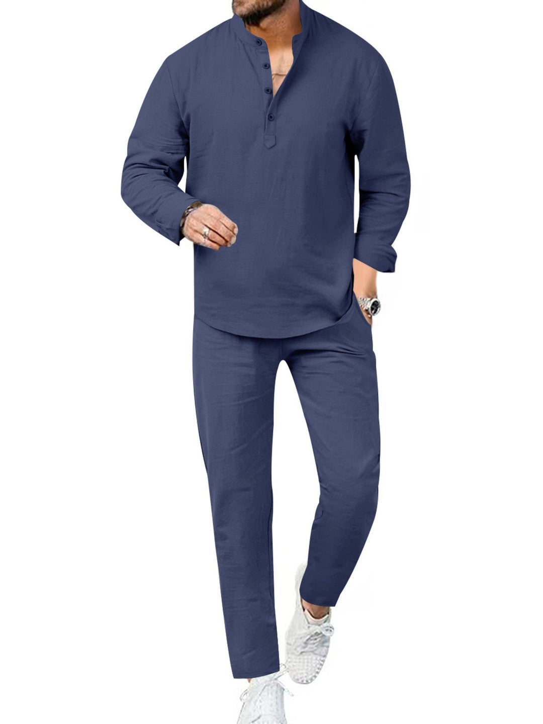 Men's Full Size Casual Long Sleeve Shirt and Pants Set Plus Size