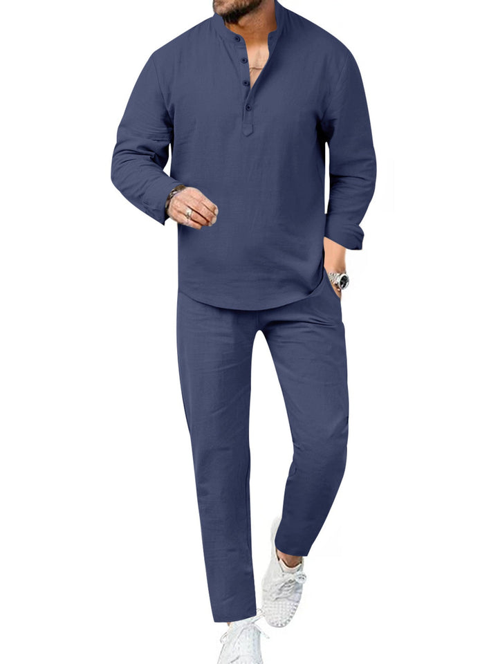 Men's Full Size Casual Long Sleeve Shirt and Pants Set Plus Size