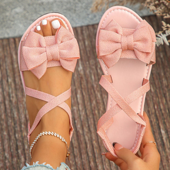 Bow-Decor Crisscross Ankle Strap Sandals
