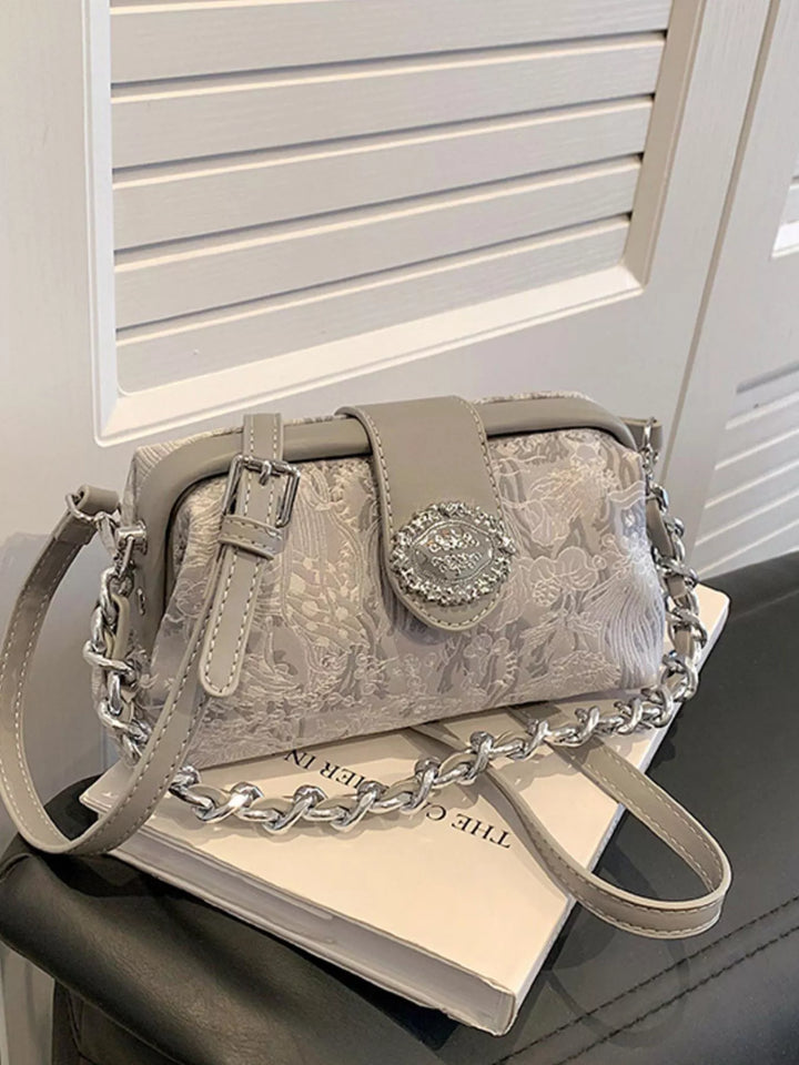 Embroidered Chain Crossbody Bag