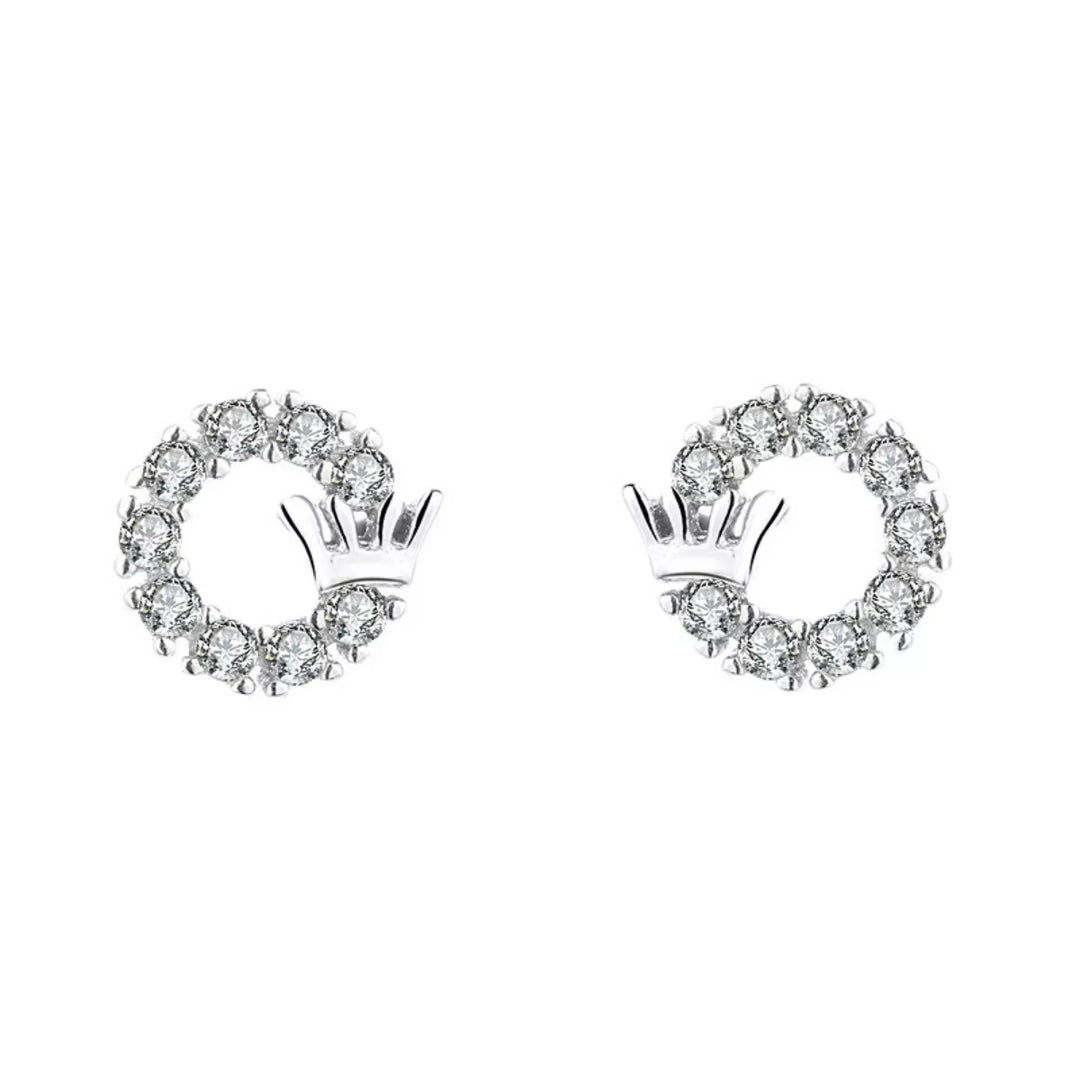 Crown Circle Stud Earrings