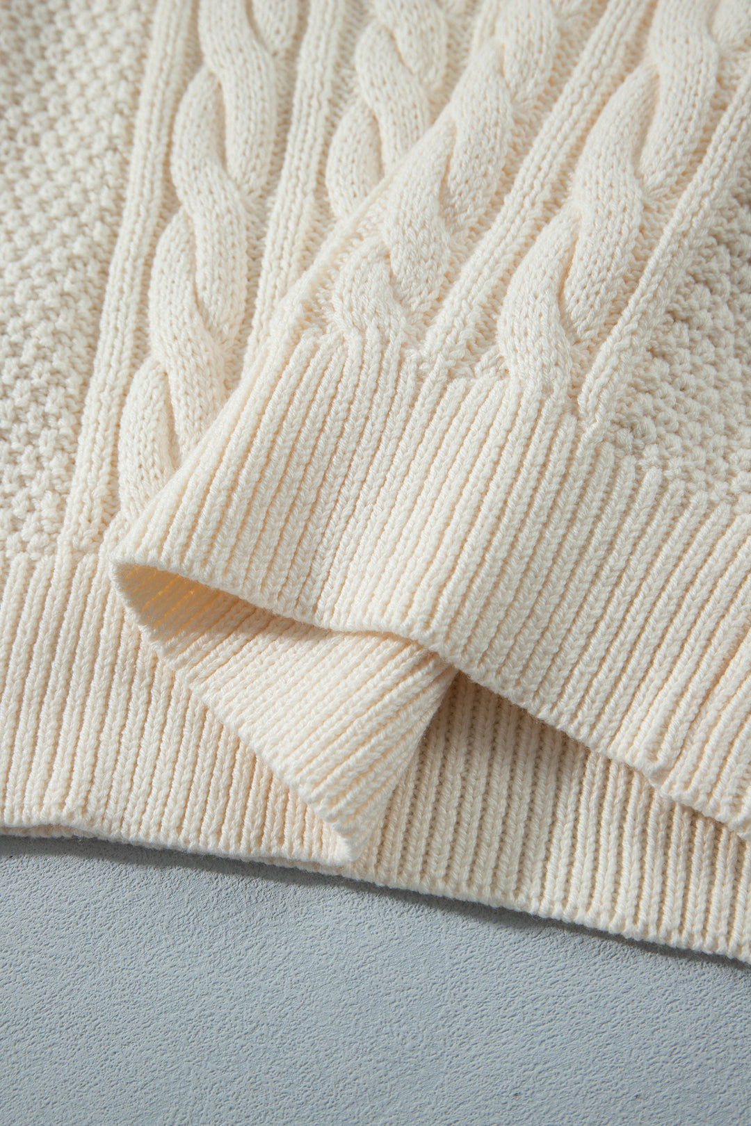 Beige Drop Shoulder Round Neck Cable Knit Sweater