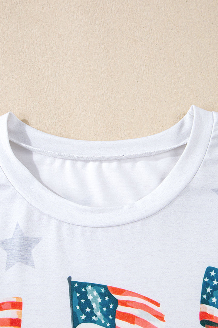 Khaki Patriotic Flag Bow Graphic Starry Round Neck T Shirt