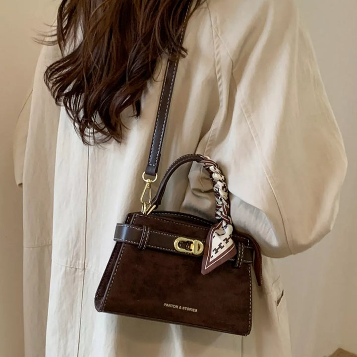 Suede Mini Crossbody Bag with Leather Strap