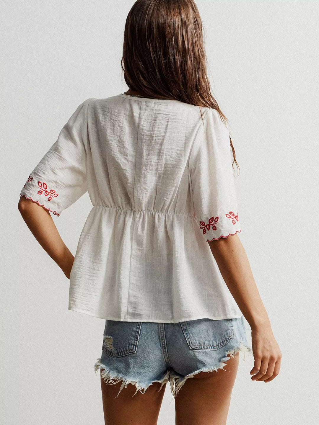 Embroidered Floral V-Neck Blouse