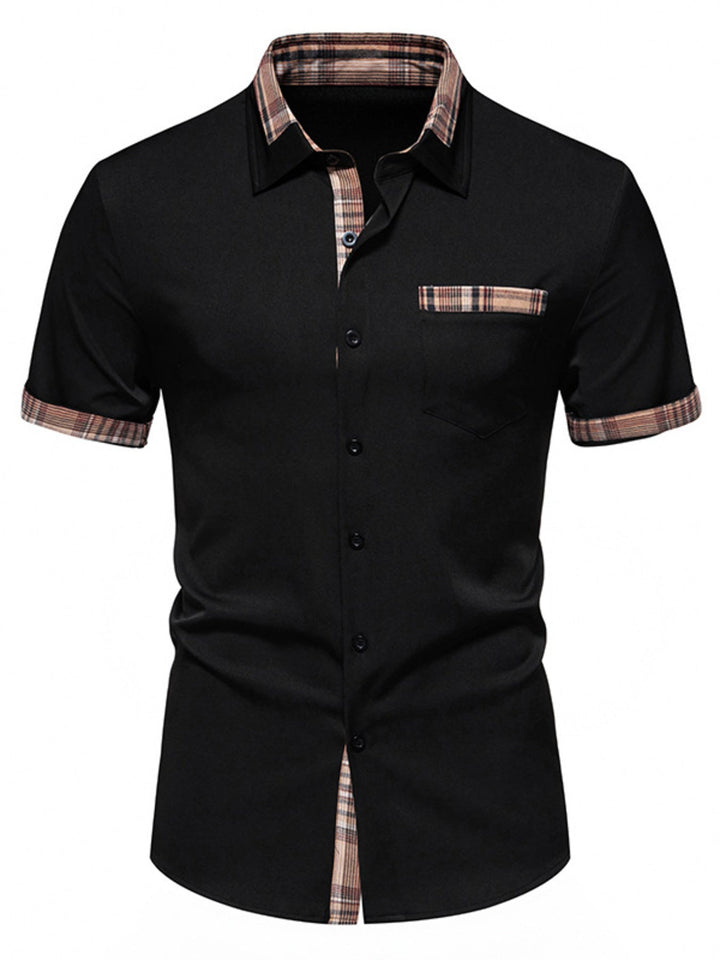 Men's Short Sleeve Plaid Trim Shirt