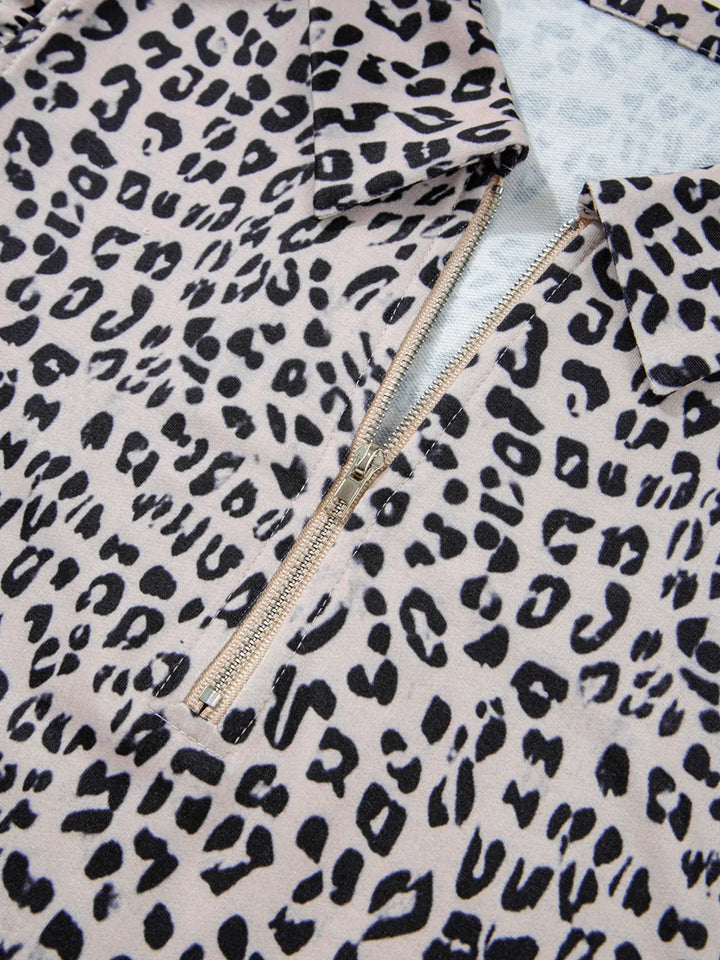 Leopard Print Cap Sleeve Top and Shorts Summer Set