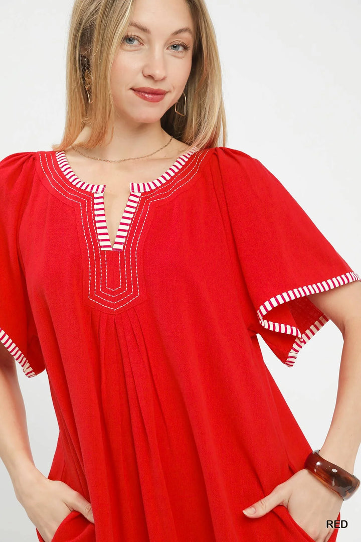 Umgee Linen Trim Tunic Dress