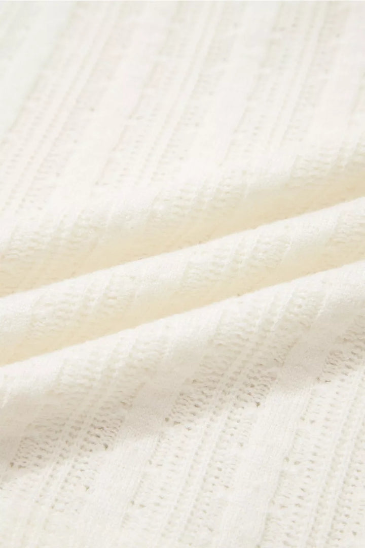Ribbed Knit Button Detail V-Neck T-Shirt