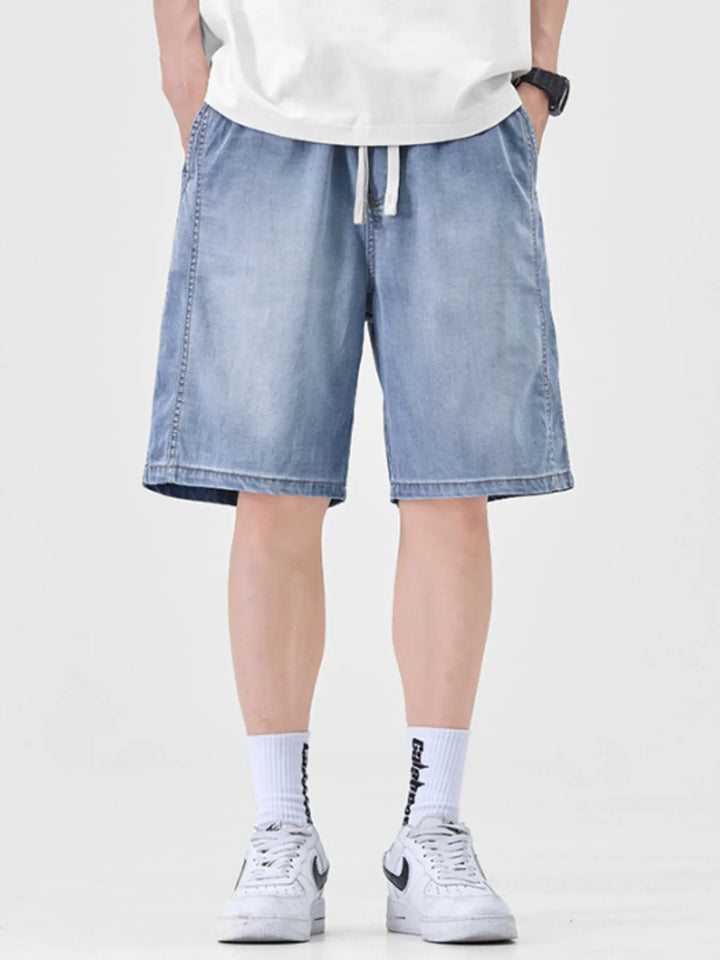 Men's Plus Size Casual Loose Fit Denim Shorts with Drawstring