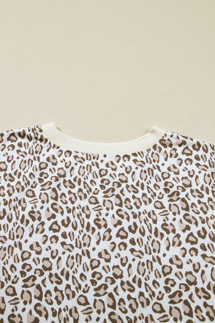 White Plus Size Leopard Print Round Neck T Shirt