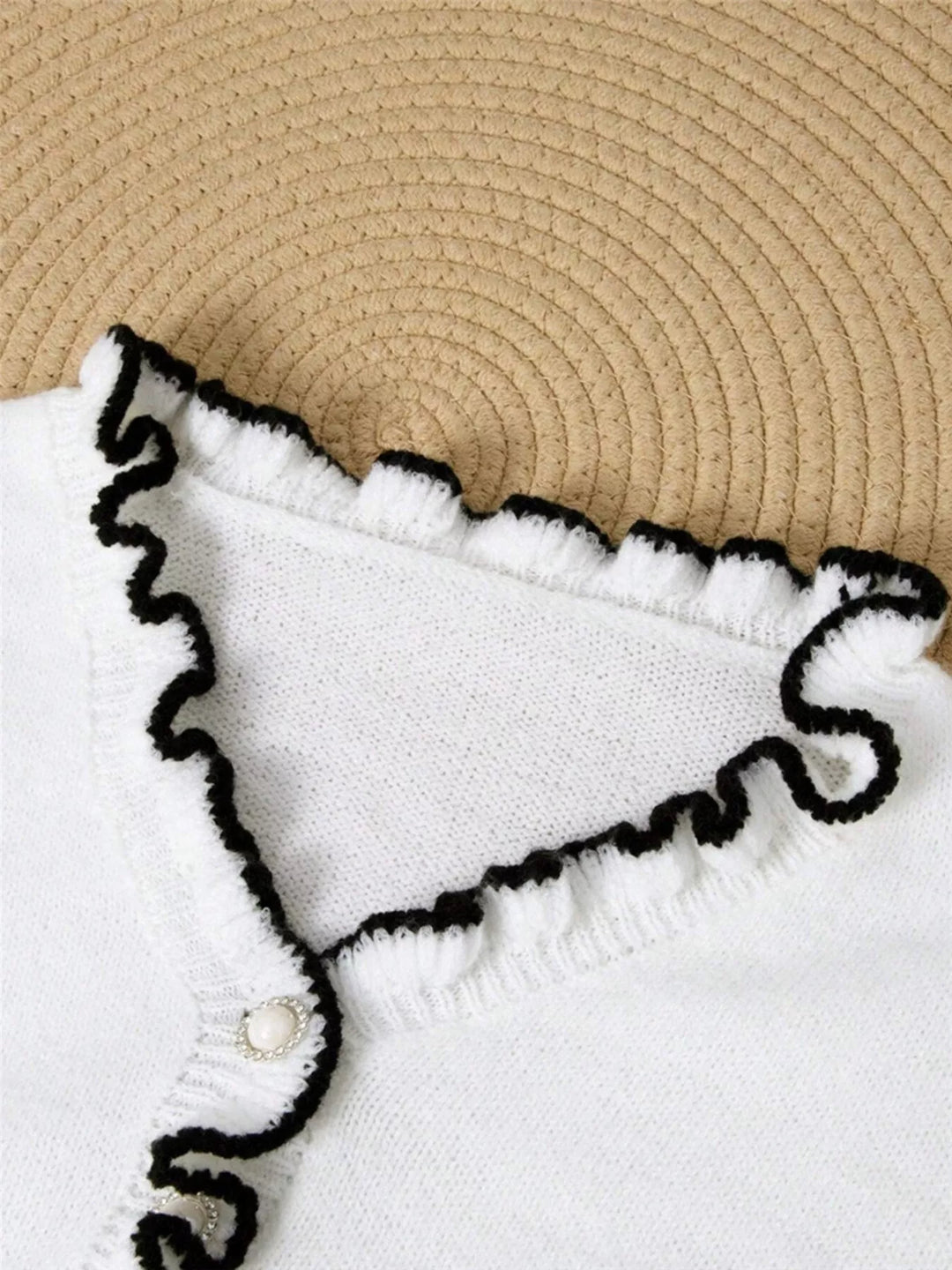Ruffled Trim Button Front Sweater