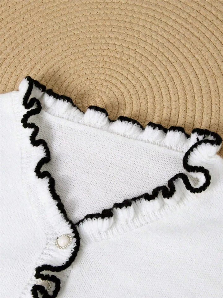 Ruffled Trim Button Front Sweater