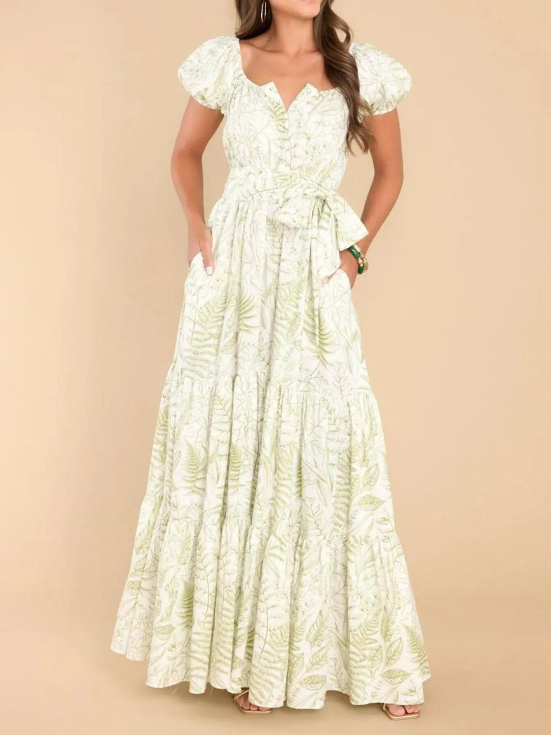 Printed Puff Sleeve Maxi Dress