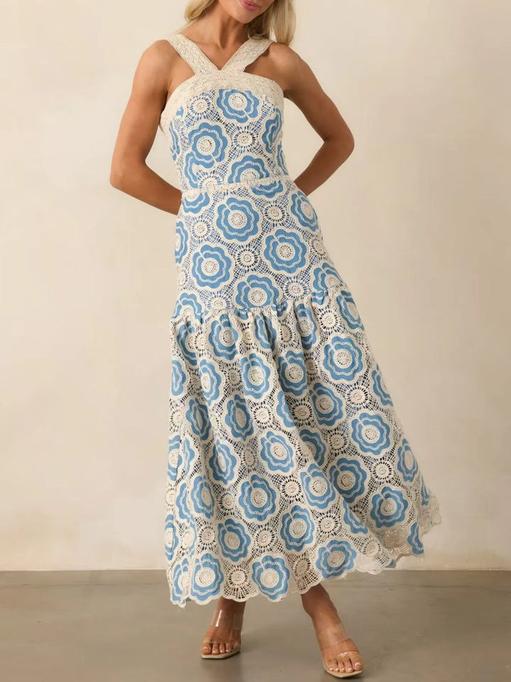 Lace Sleeveless Tiered Midi Dress