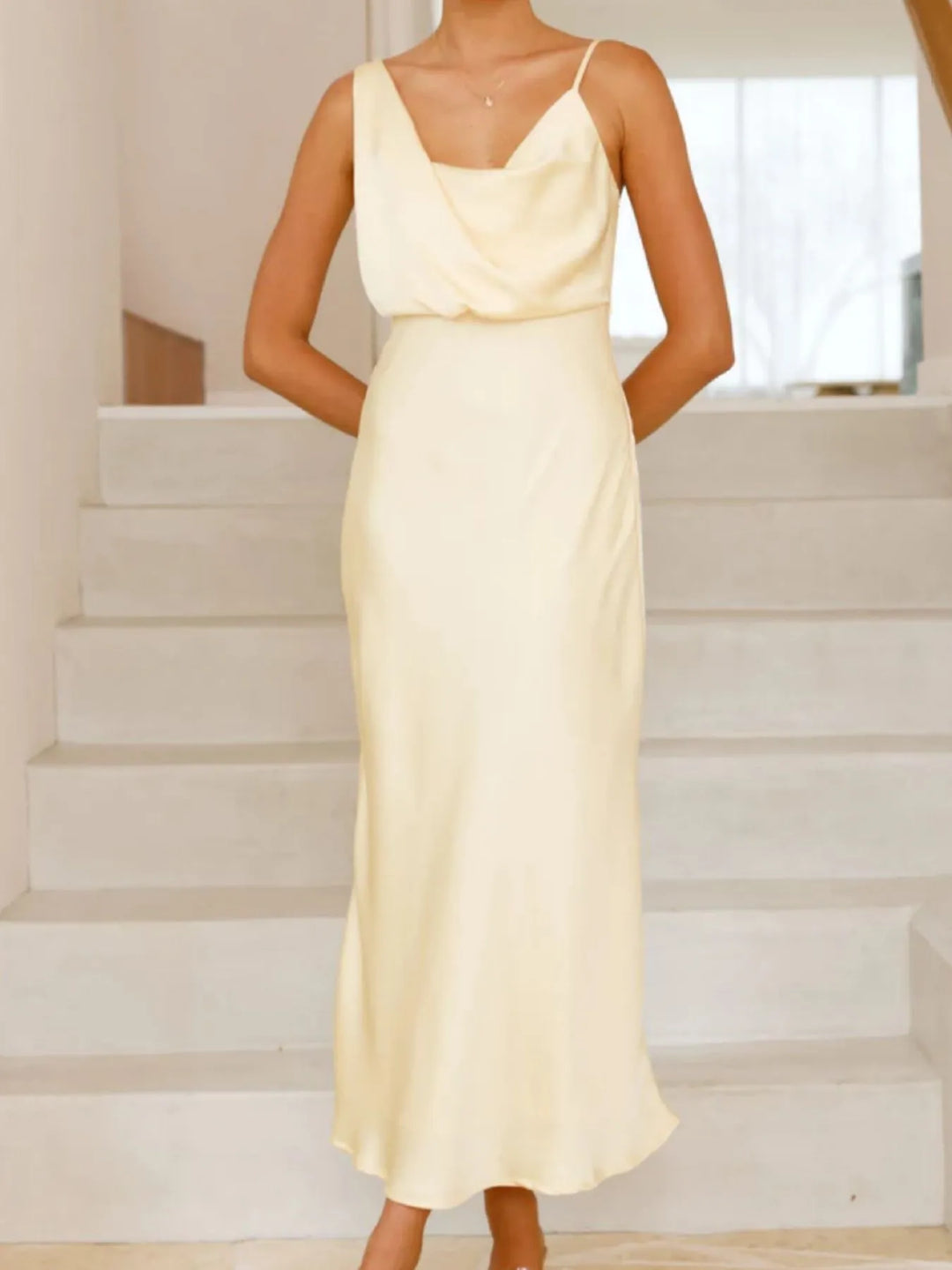 Satin Asymmetrical Midi Dress