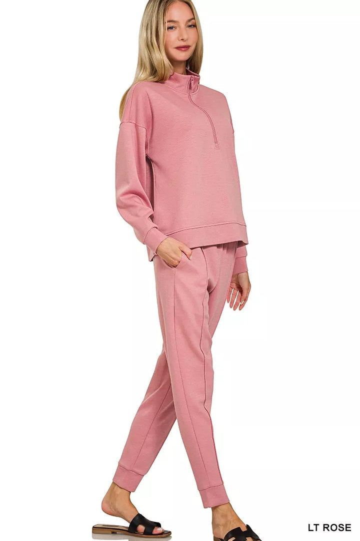 Zenana Scuba Half Zip Pullover and Jogger Set