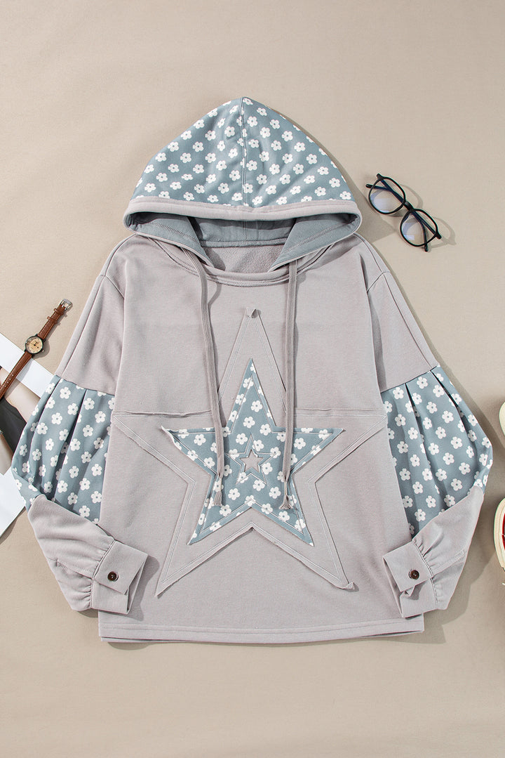 Sweat à capuche à cordon de serrage et motif patchwork floral bleu Beau
