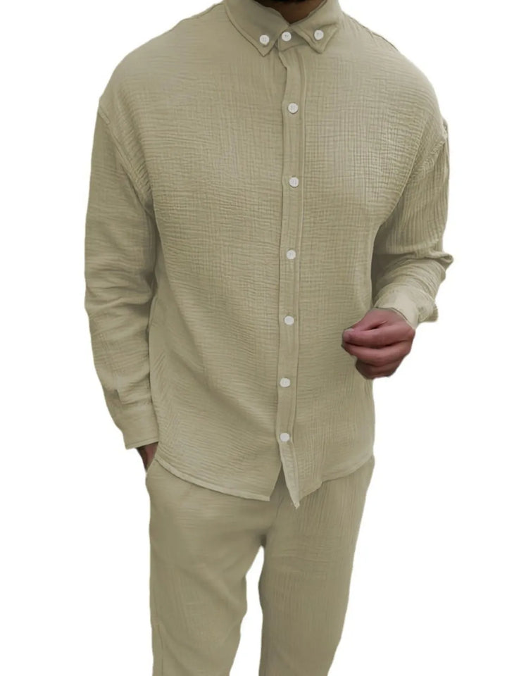 Men's Button Down Long Sleeve Shirt and Pants Set