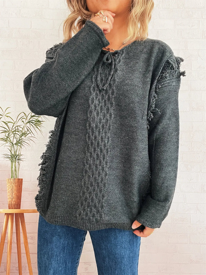 Raw Hem Lace Up Front Sweater