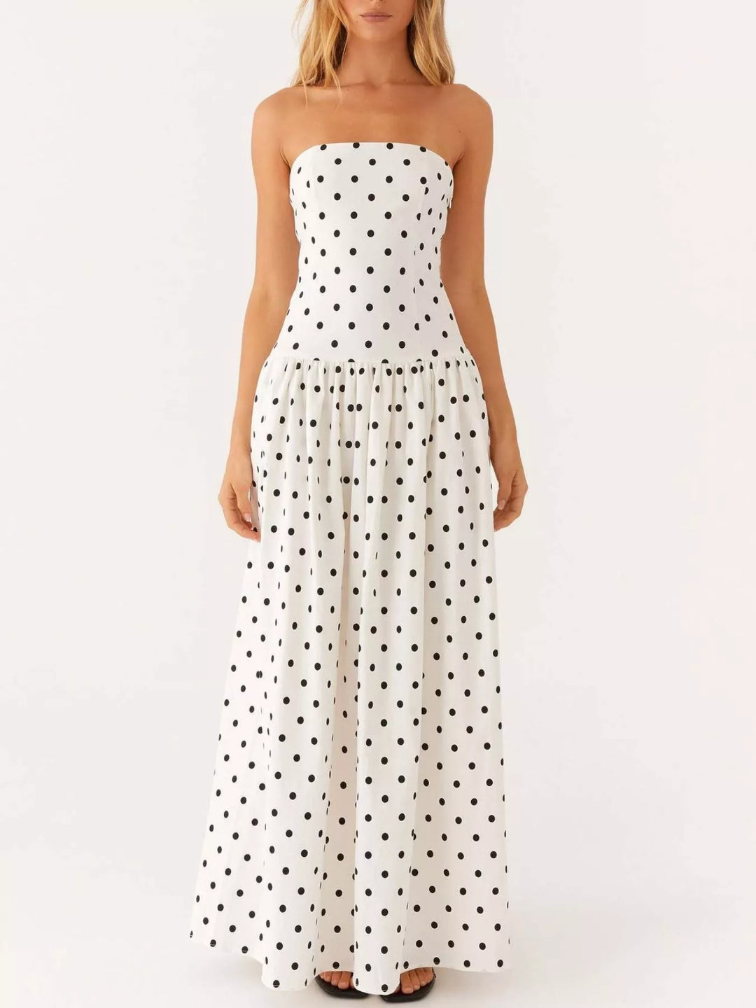 Ruched Printed Tube Maxi Dress