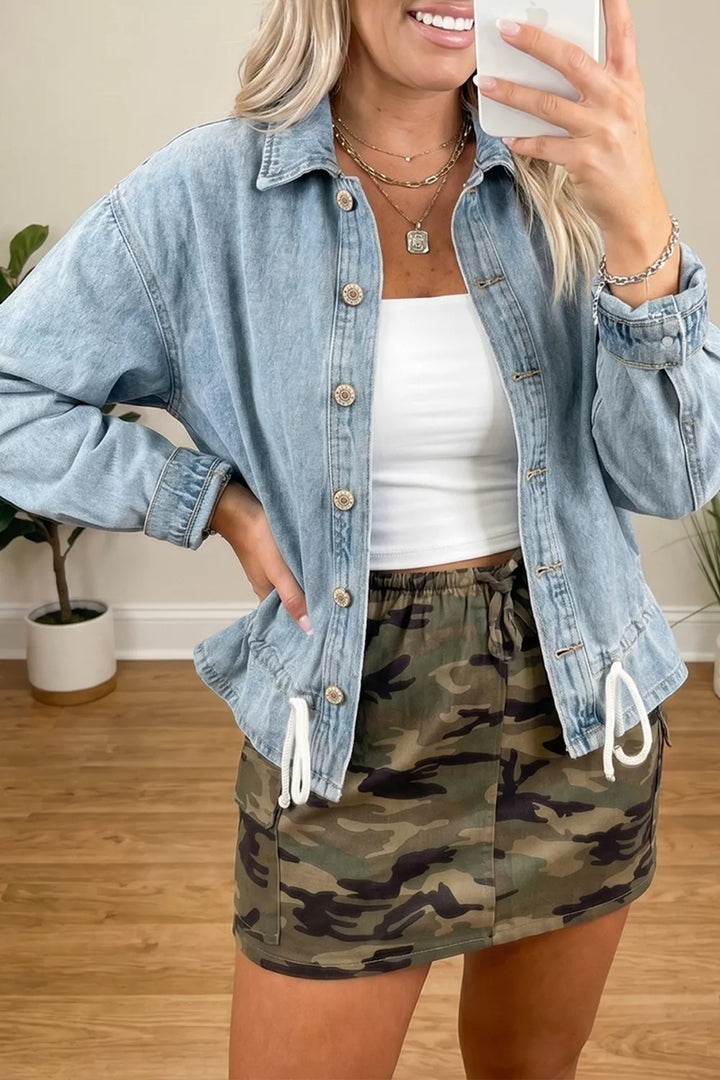 Draw-cord Hem Light Wash Denim Jacket
